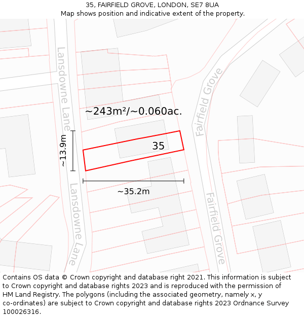 35, FAIRFIELD GROVE, LONDON, SE7 8UA: Plot and title map