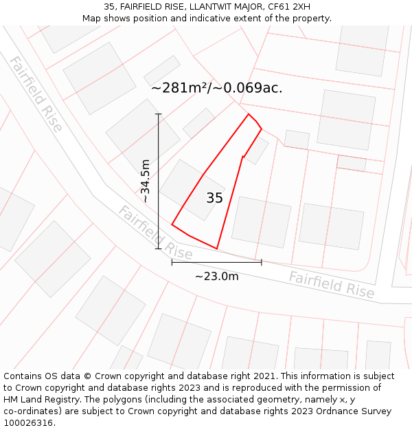35, FAIRFIELD RISE, LLANTWIT MAJOR, CF61 2XH: Plot and title map