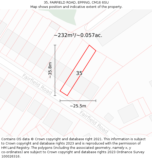 35, FAIRFIELD ROAD, EPPING, CM16 6SU: Plot and title map