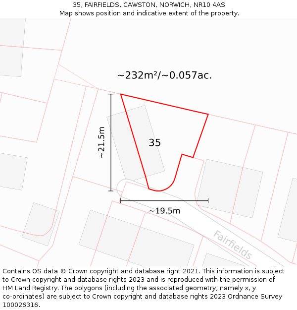 35, FAIRFIELDS, CAWSTON, NORWICH, NR10 4AS: Plot and title map
