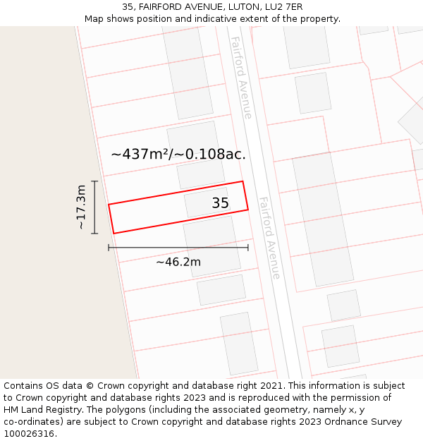 35, FAIRFORD AVENUE, LUTON, LU2 7ER: Plot and title map
