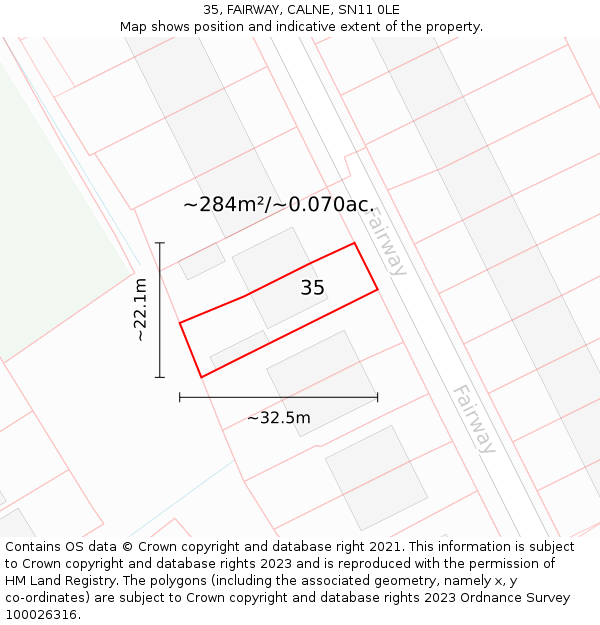 35, FAIRWAY, CALNE, SN11 0LE: Plot and title map