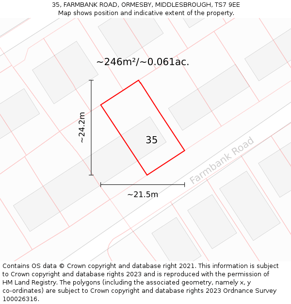 35, FARMBANK ROAD, ORMESBY, MIDDLESBROUGH, TS7 9EE: Plot and title map
