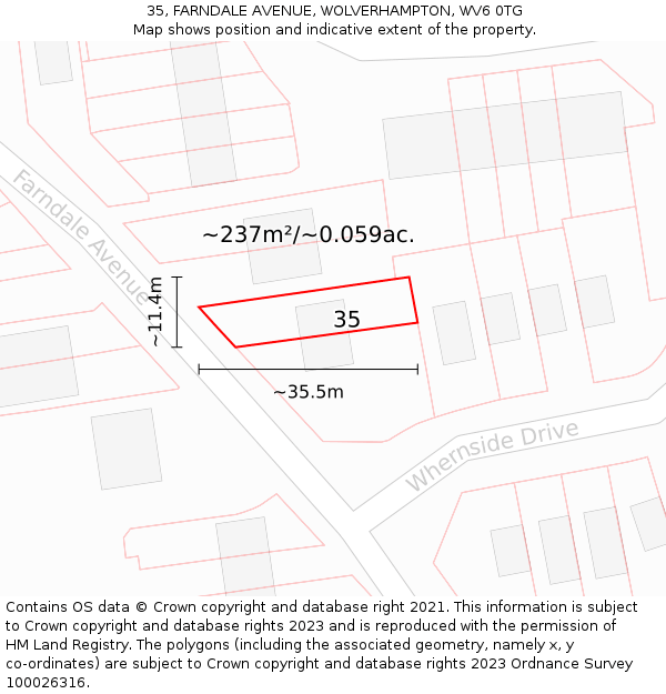 35, FARNDALE AVENUE, WOLVERHAMPTON, WV6 0TG: Plot and title map