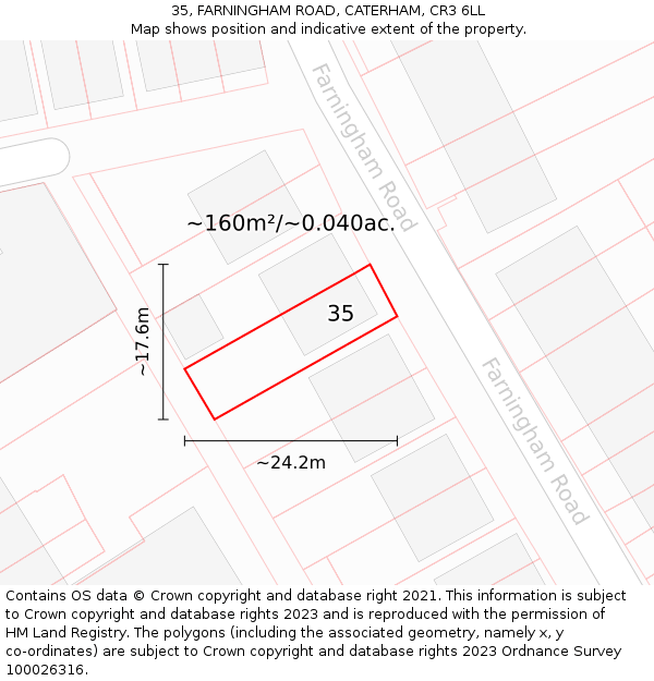 35, FARNINGHAM ROAD, CATERHAM, CR3 6LL: Plot and title map