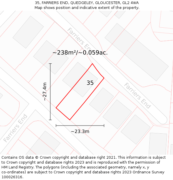 35, FARRIERS END, QUEDGELEY, GLOUCESTER, GL2 4WA: Plot and title map