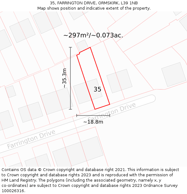 35, FARRINGTON DRIVE, ORMSKIRK, L39 1NB: Plot and title map