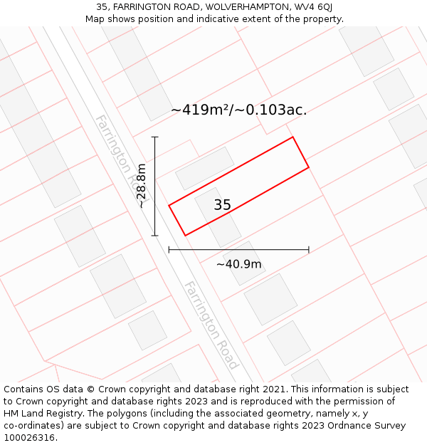 35, FARRINGTON ROAD, WOLVERHAMPTON, WV4 6QJ: Plot and title map