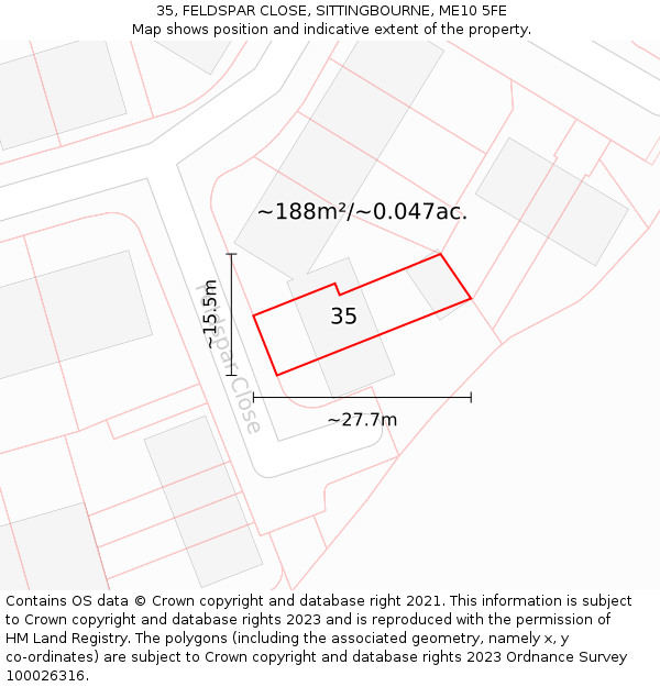 35, FELDSPAR CLOSE, SITTINGBOURNE, ME10 5FE: Plot and title map