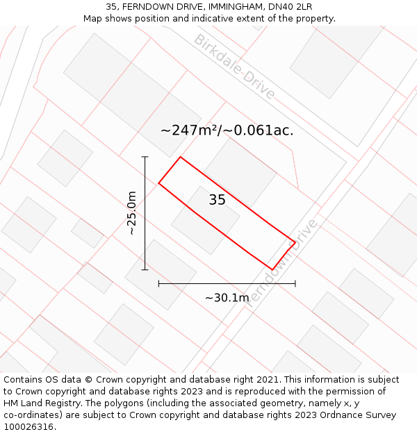 35, FERNDOWN DRIVE, IMMINGHAM, DN40 2LR: Plot and title map