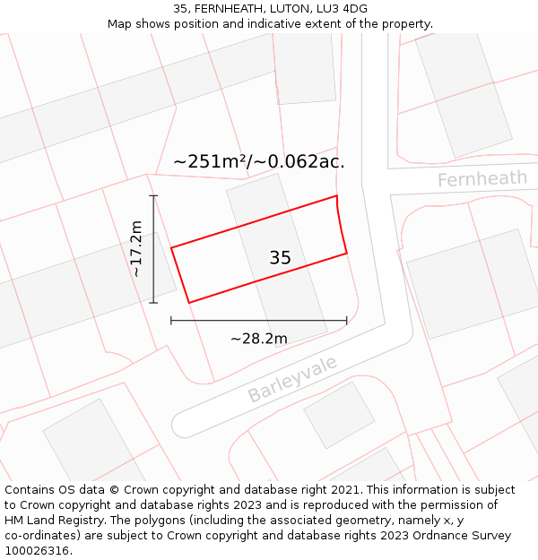 35, FERNHEATH, LUTON, LU3 4DG: Plot and title map
