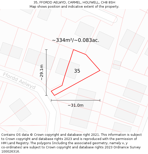 35, FFORDD AELWYD, CARMEL, HOLYWELL, CH8 8SH: Plot and title map