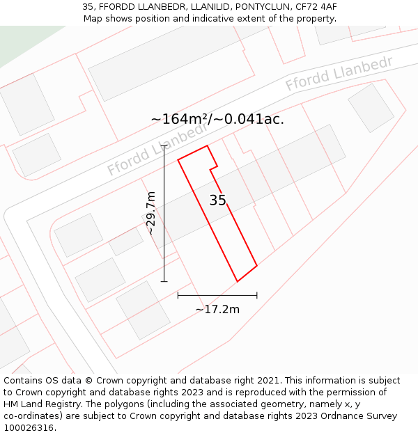 35, FFORDD LLANBEDR, LLANILID, PONTYCLUN, CF72 4AF: Plot and title map