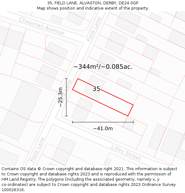 35, FIELD LANE, ALVASTON, DERBY, DE24 0GP: Plot and title map
