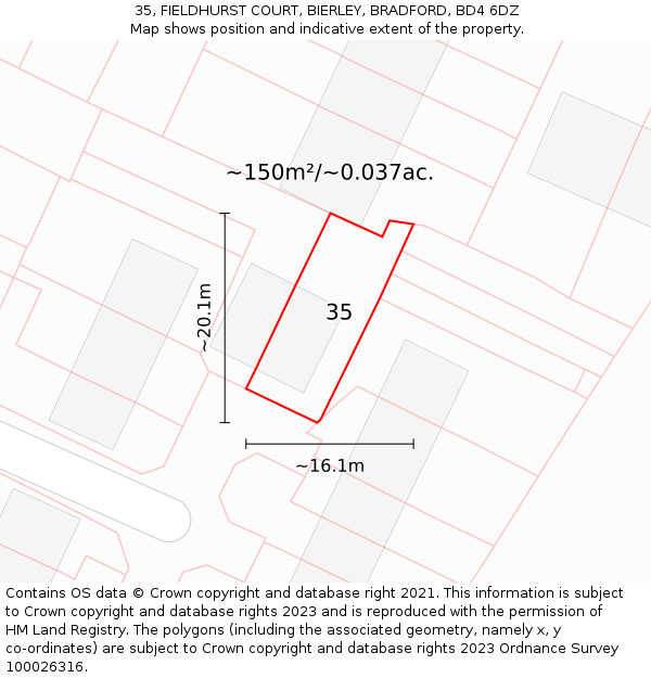 35, FIELDHURST COURT, BIERLEY, BRADFORD, BD4 6DZ: Plot and title map