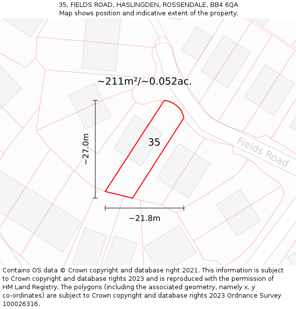 35, FIELDS ROAD, HASLINGDEN, ROSSENDALE, BB4 6QA: Plot and title map