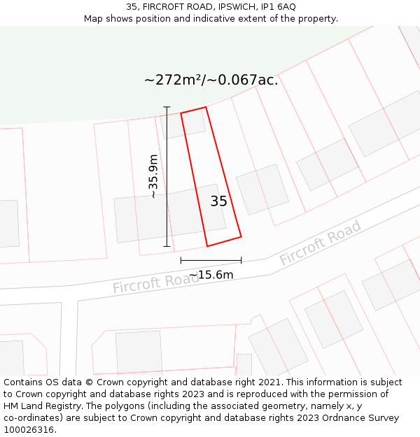 35, FIRCROFT ROAD, IPSWICH, IP1 6AQ: Plot and title map