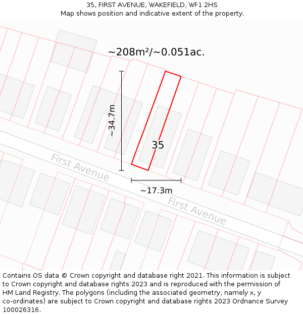 35, FIRST AVENUE, WAKEFIELD, WF1 2HS: Plot and title map