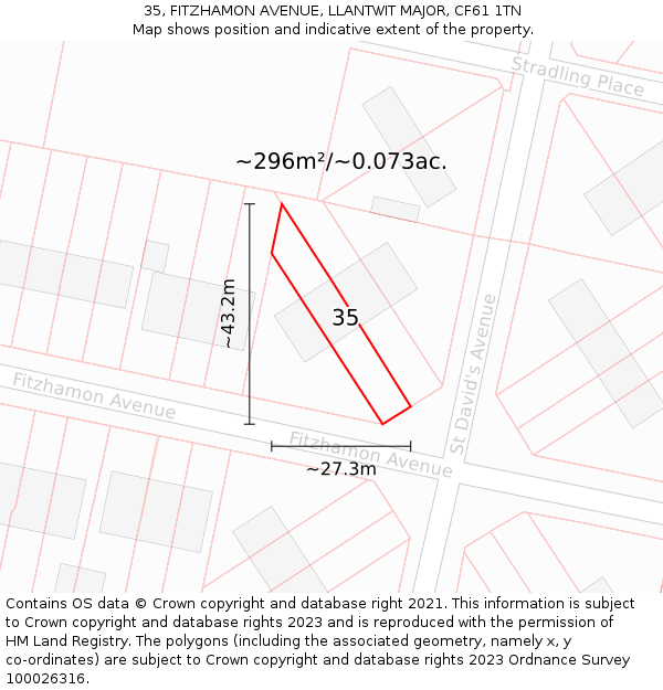 35, FITZHAMON AVENUE, LLANTWIT MAJOR, CF61 1TN: Plot and title map