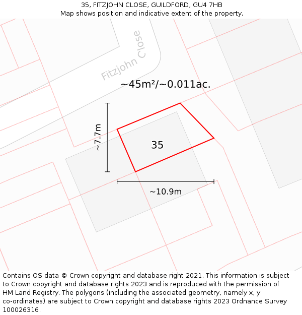 35, FITZJOHN CLOSE, GUILDFORD, GU4 7HB: Plot and title map