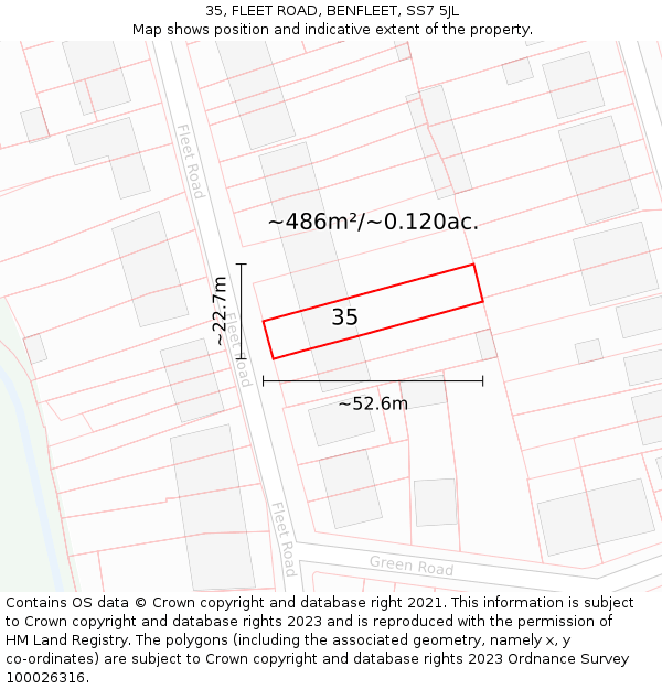 35, FLEET ROAD, BENFLEET, SS7 5JL: Plot and title map