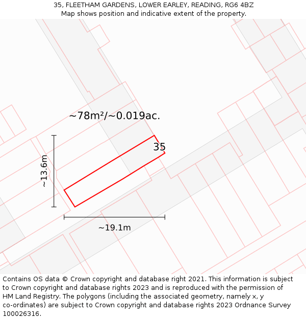 35, FLEETHAM GARDENS, LOWER EARLEY, READING, RG6 4BZ: Plot and title map