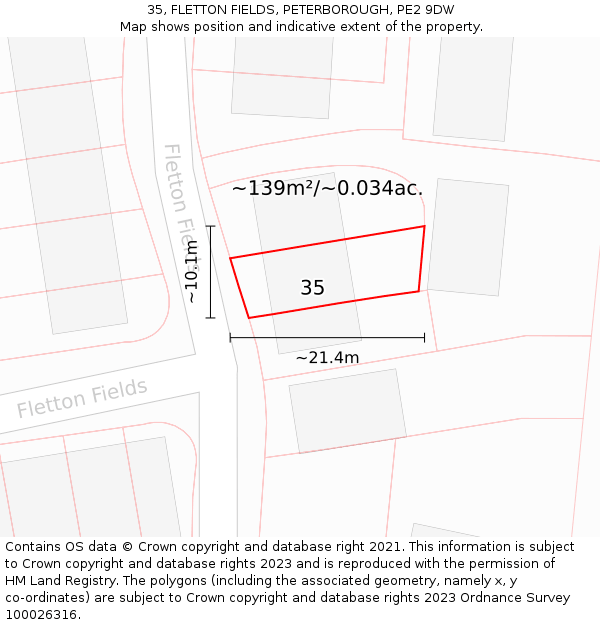35, FLETTON FIELDS, PETERBOROUGH, PE2 9DW: Plot and title map