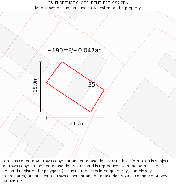 35, FLORENCE CLOSE, BENFLEET, SS7 2PN: Plot and title map