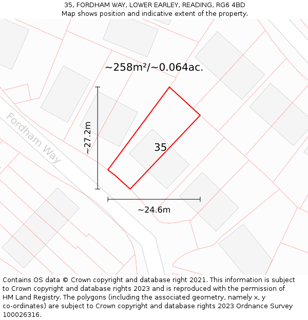 35, FORDHAM WAY, LOWER EARLEY, READING, RG6 4BD: Plot and title map