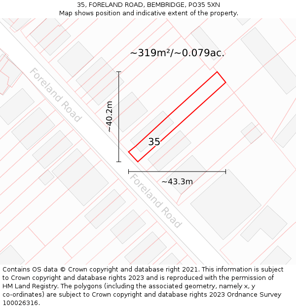 35, FORELAND ROAD, BEMBRIDGE, PO35 5XN: Plot and title map