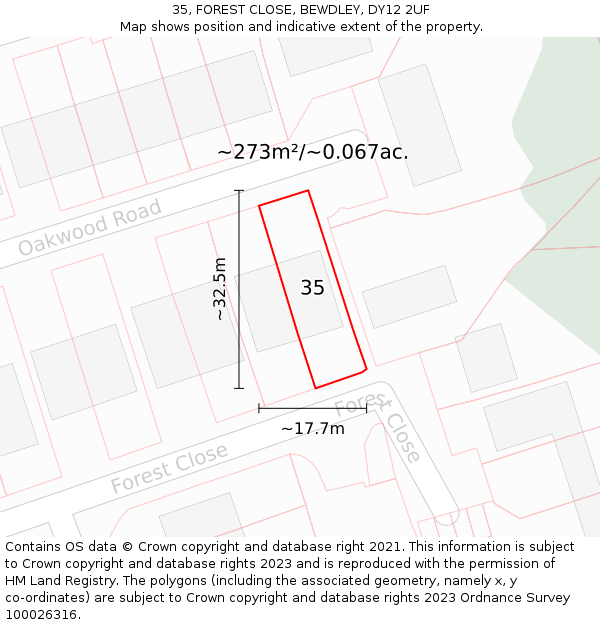 35, FOREST CLOSE, BEWDLEY, DY12 2UF: Plot and title map
