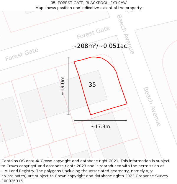 35, FOREST GATE, BLACKPOOL, FY3 9AW: Plot and title map