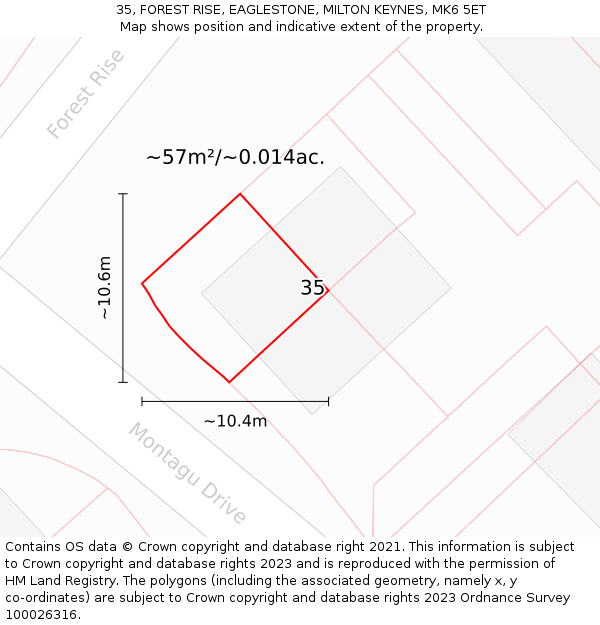 35, FOREST RISE, EAGLESTONE, MILTON KEYNES, MK6 5ET: Plot and title map