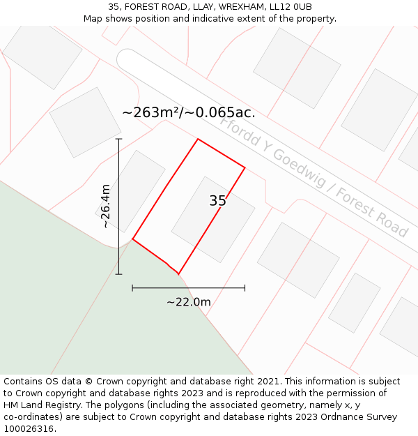 35, FOREST ROAD, LLAY, WREXHAM, LL12 0UB: Plot and title map