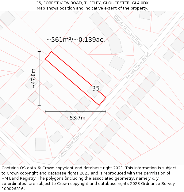 35, FOREST VIEW ROAD, TUFFLEY, GLOUCESTER, GL4 0BX: Plot and title map