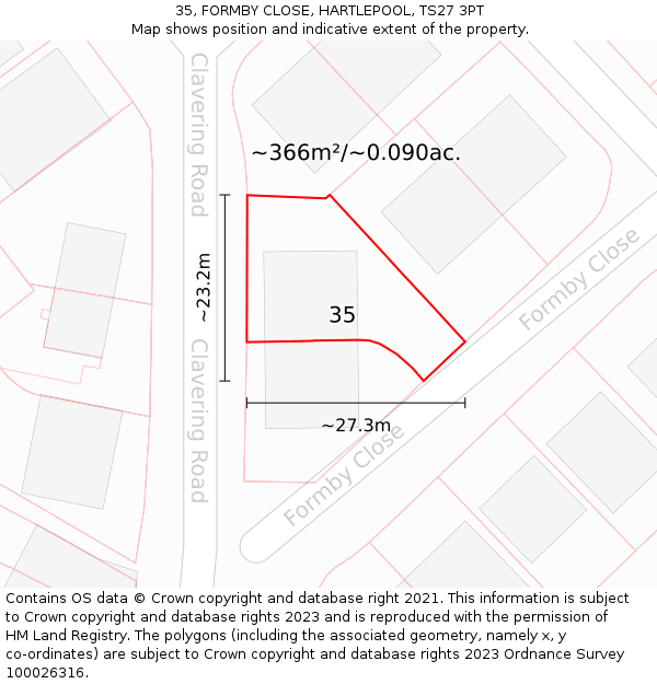 35, FORMBY CLOSE, HARTLEPOOL, TS27 3PT: Plot and title map