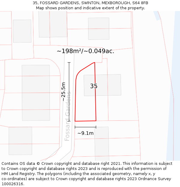 35, FOSSARD GARDENS, SWINTON, MEXBOROUGH, S64 8FB: Plot and title map