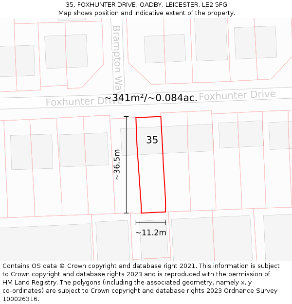 35, FOXHUNTER DRIVE, OADBY, LEICESTER, LE2 5FG: Plot and title map