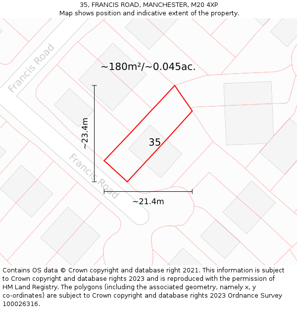 35, FRANCIS ROAD, MANCHESTER, M20 4XP: Plot and title map