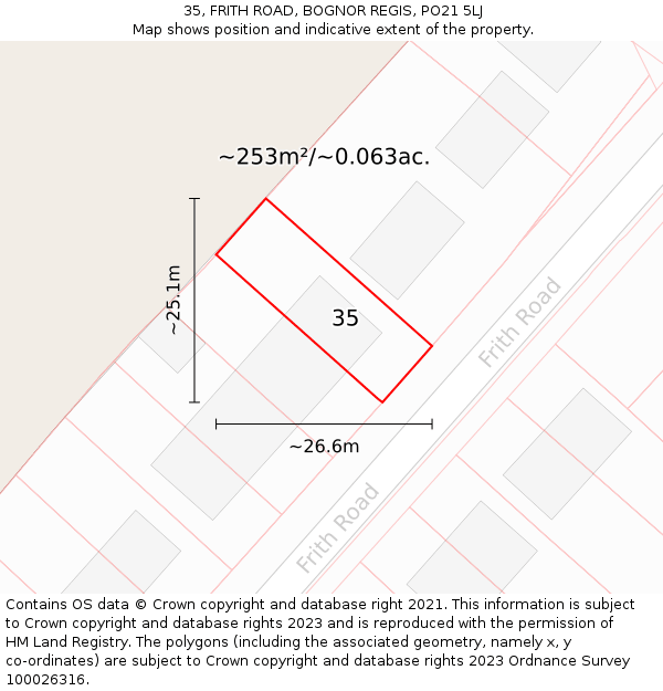 35, FRITH ROAD, BOGNOR REGIS, PO21 5LJ: Plot and title map