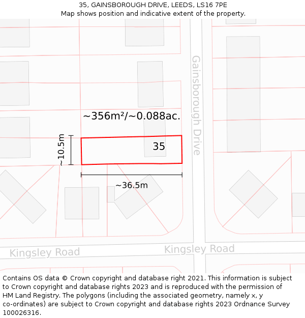 35, GAINSBOROUGH DRIVE, LEEDS, LS16 7PE: Plot and title map