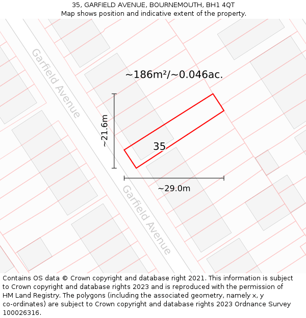 35, GARFIELD AVENUE, BOURNEMOUTH, BH1 4QT: Plot and title map