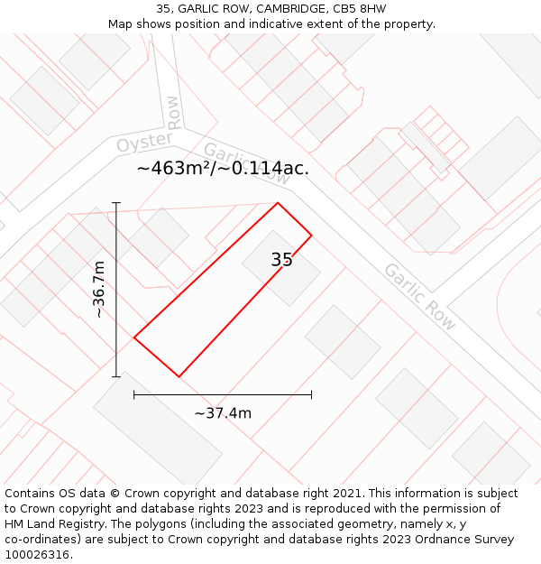 35, GARLIC ROW, CAMBRIDGE, CB5 8HW: Plot and title map
