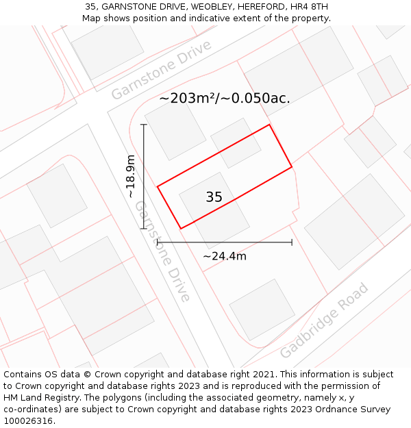 35, GARNSTONE DRIVE, WEOBLEY, HEREFORD, HR4 8TH: Plot and title map
