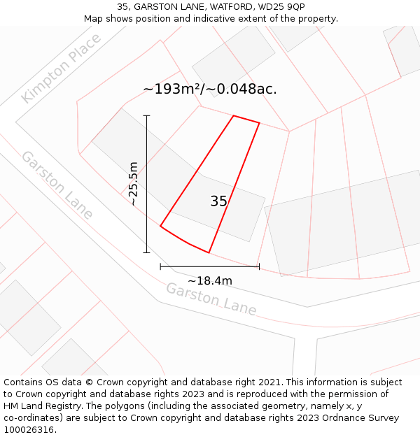 35, GARSTON LANE, WATFORD, WD25 9QP: Plot and title map