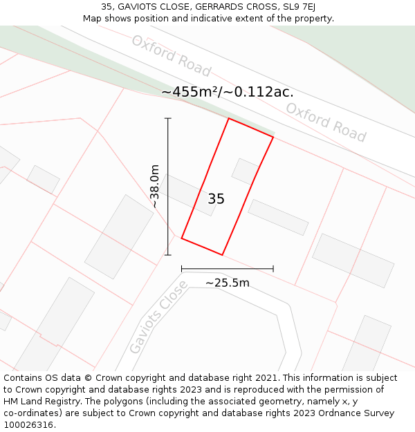 35, GAVIOTS CLOSE, GERRARDS CROSS, SL9 7EJ: Plot and title map