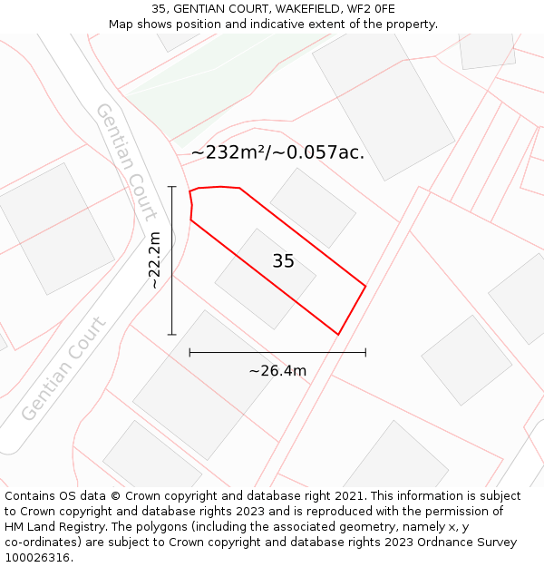 35, GENTIAN COURT, WAKEFIELD, WF2 0FE: Plot and title map