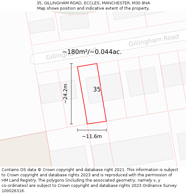 35, GILLINGHAM ROAD, ECCLES, MANCHESTER, M30 8NA: Plot and title map
