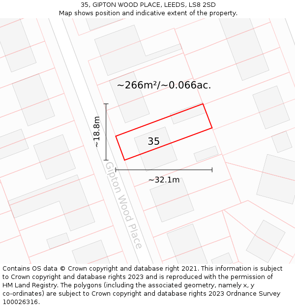 35, GIPTON WOOD PLACE, LEEDS, LS8 2SD: Plot and title map