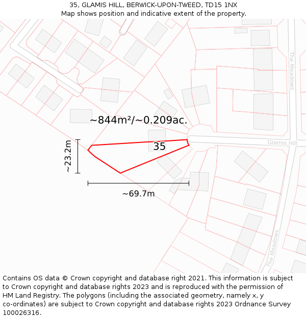 35, GLAMIS HILL, BERWICK-UPON-TWEED, TD15 1NX: Plot and title map